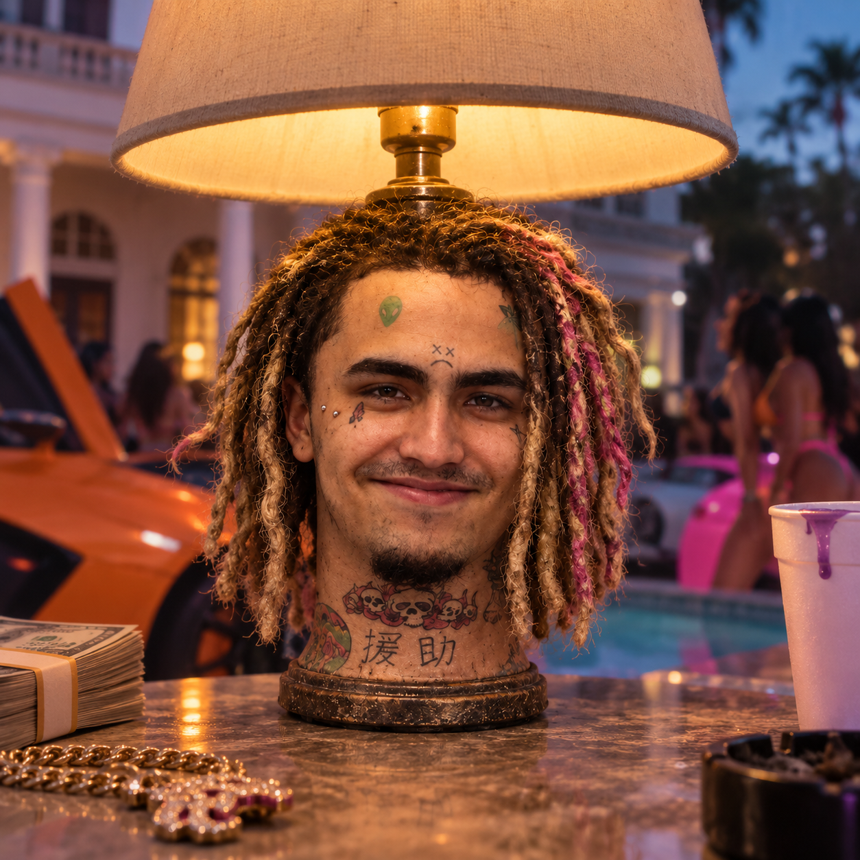 Lil Lamp character portrait under a lampshade